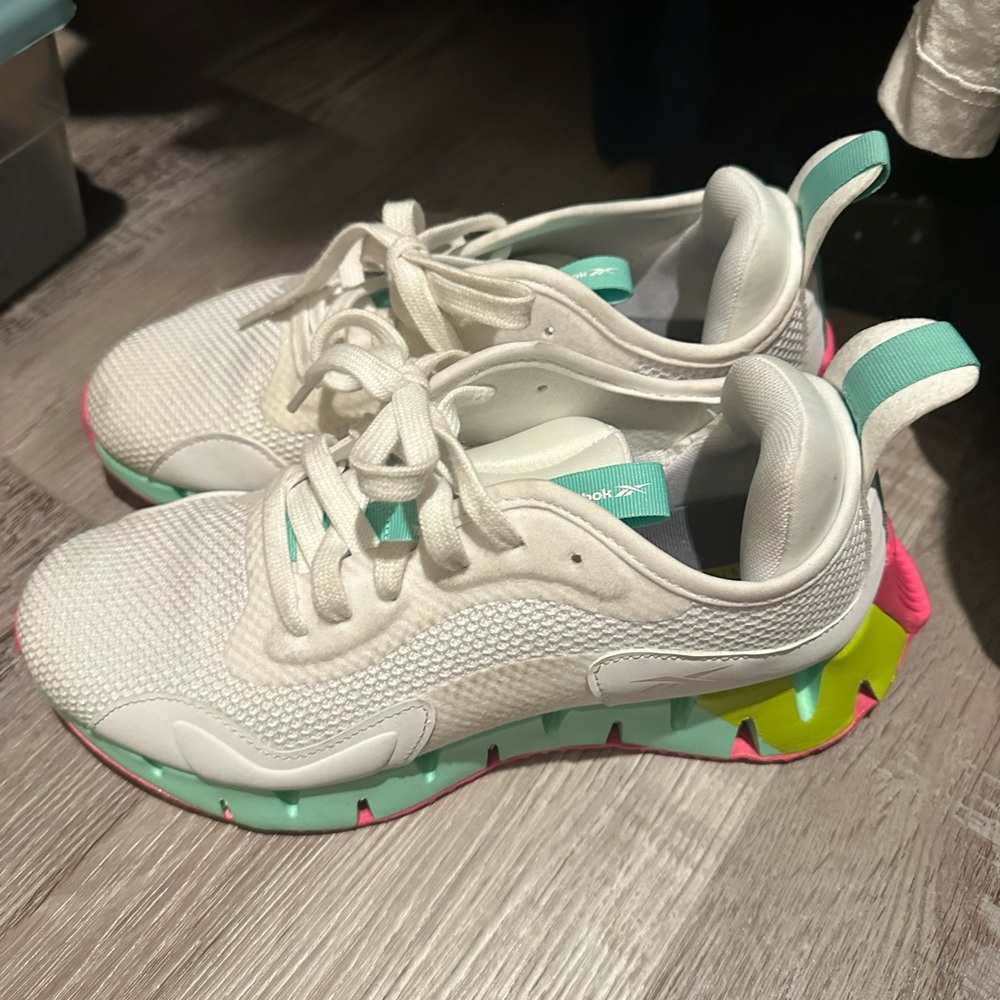 Reebok White Sneakers with Pink and Green Accents